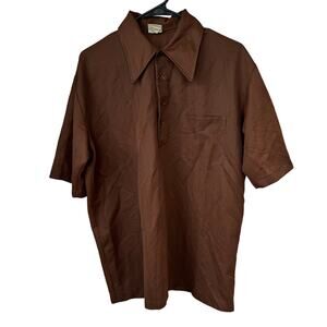 Vintage Jantzen 100 Brown Polo Shirt Men’s L Made in USA 70s Disco Collar